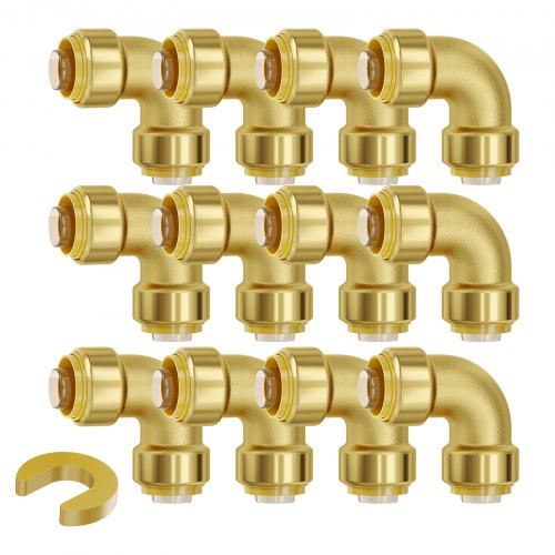 Pipe Fittings, 1/2" 12PCS Brass Pipe Fittings, Elbow Push-Fit Pipe Connector Brass Air Fittings, Heavy Duty Plumbing Fittings Adapter for Heating/Shower Systems, Water Pipes