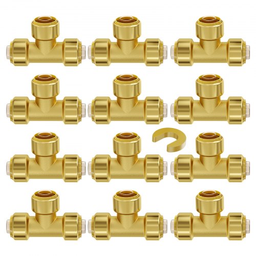 Pipe Fittings, 1/2" 12PCS Tee Brass Pipe Fittings, Push-Fit Pipe Connector Brass Air Fittings, Heavy Duty Plumbing Fittings Adapter for Heating/Shower Systems, Water Pipes