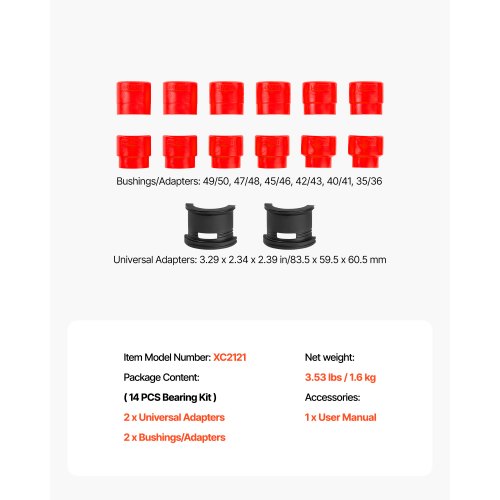 Lagerpresssats, 14 delar, Lagerbana och tätningsdrivare med bussningar och adaptrar, Bussningsdrivare Verktygssats, Robust Kolstålstätningsborttagnings- och installationsverktygssats med förvaringsväska |  EU