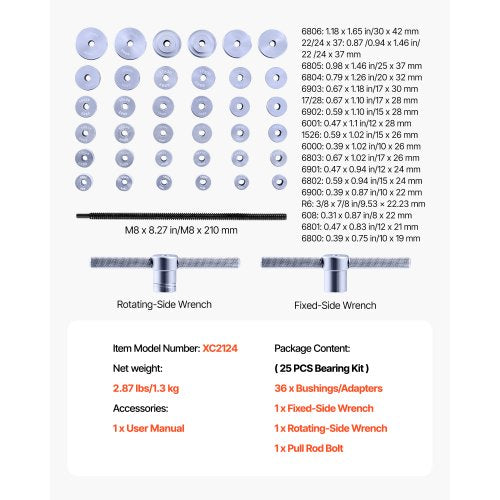 Lagerpresssats, 25 delar, Lagerbana och Tätningsdrivare Set med Bussningar och Skiftnycklar, Bussningsdrivare Verktygssats, Robust Aluminiumlegering Tätningsborttagnings- och Monteringsverktygssats med Förvaringsväska |  EU