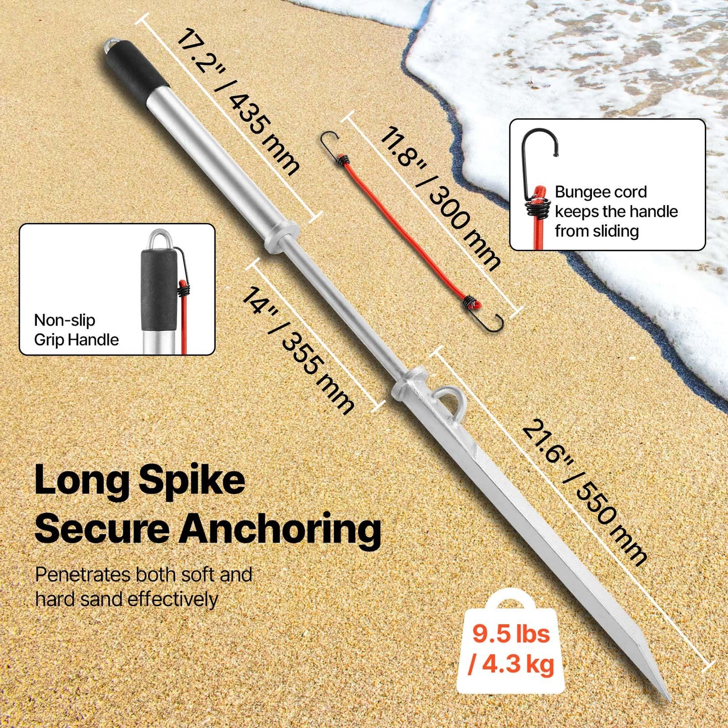 Sand Spike Boat Anchor, 36 in Slide Anchor Shore Spike, Galvanized Carbon Steel Boat Shore Anchors, Shallow Water Beach Anchors, for Securing Jet Ski PWC Pontoon Kayak on Beaches & Sandbars