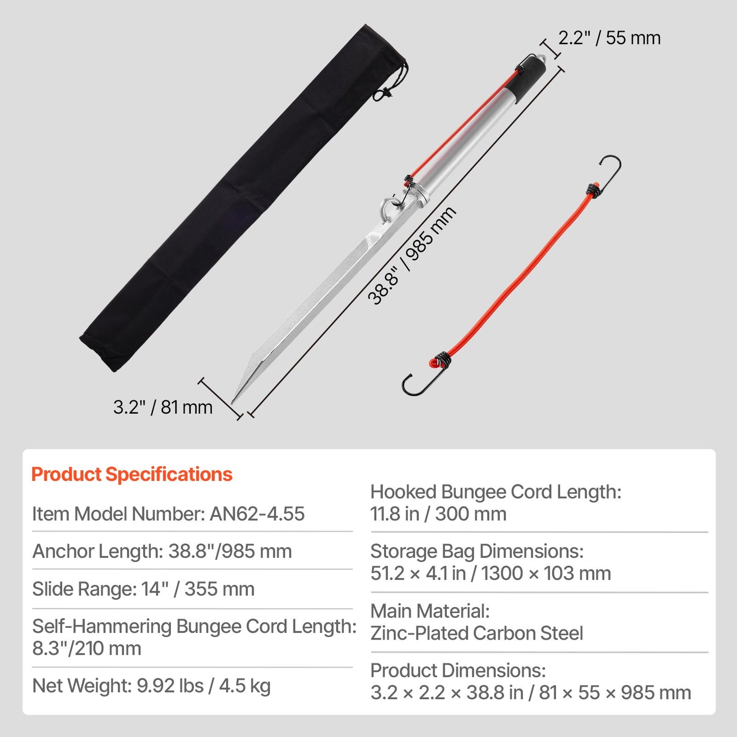 Sand Spike Boat Anchor, 36 in Slide Anchor Shore Spike, Galvanized Carbon Steel Boat Shore Anchors, Shallow Water Beach Anchors, for Securing Jet Ski PWC Pontoon Kayak on Beaches & Sandbars