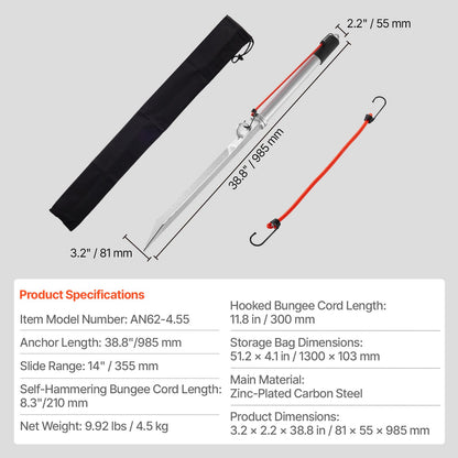 Sand Spike Boat Anchor, 36 in Slide Anchor Shore Spike, Galvanized Carbon Steel Boat Shore Anchors, Shallow Water Beach Anchors, for Securing Jet Ski PWC Pontoon Kayak on Beaches & Sandbars