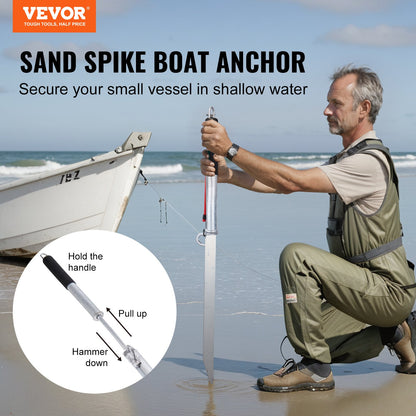 Sand Spike Boat Anchor Pole, 36" galvaniserat kolstål Slide Ankare Shore Spike, självhamrande Beach Spike Ankare för jetski pontonkajak för småbåtar, med Oxford förvaringsväska och bungee-lina