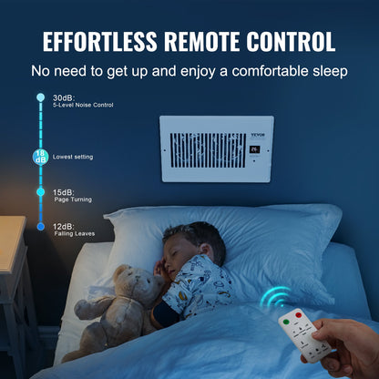 Register Booster Fan, Quiet Vent Booster Fan Fits 6 x 10 inch Holes, with Remote Control and Thermostat Control, Adjustable Speed for Heating Cooling Smart Vent, White