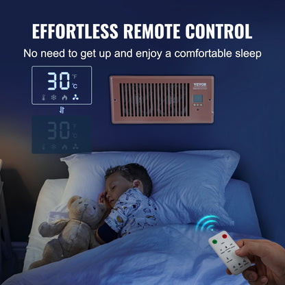 Register Booster Fan, Quiet Vent Booster Fan Fits 4” x 10” Register Holes, with Remote Control and Thermostat Control, Adjustable Speed for Heating Cooling Smart Vent, Brown