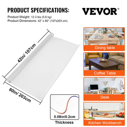Plastic Table Cover, 42"x80"x0.08", Transparent PVC Table Protector, Rectangle Clear Desk Mat, Water Oil Proof Table Cover for Dining Table Coffer Table Kitchen Worktable Dresser Cabinet, etc.