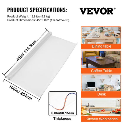 Plastic Table Cover, 45"x100"x0.06", Transparent PVC Table Protector, Rectangle Clear Desk Mat, Water Oil Proof Table Cover for Dining Table Coffer Table Kitchen Worktable Dresser Cabinet, etc.