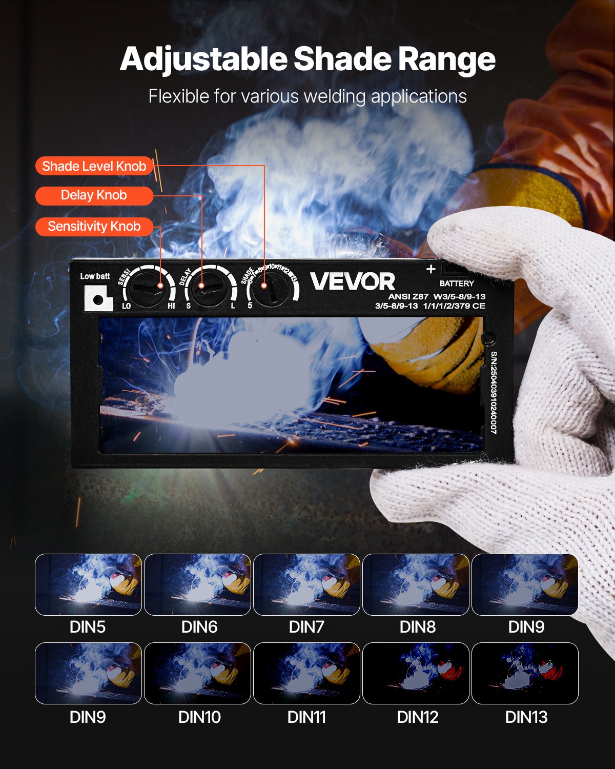 Auto Darkening Welding Lens 4.25" x 2", Shade 5-13 Adjustable True Color Welding Lens with Dual Arc Sensors & Gold Coating, Compatible with Most Welding Helmets for TIG, MIG, MMA Applications