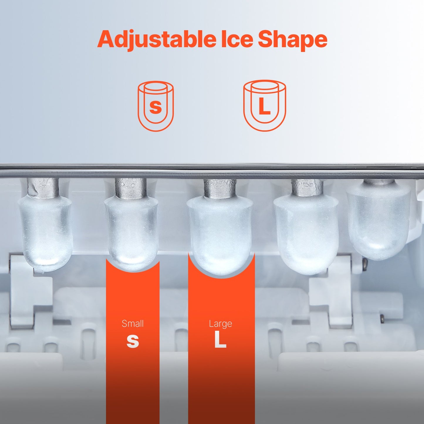 Tragbarer Eiswürfelbereiter für die Arbeitsplatte, 26 Pfund/24 Stunden, selbstreinigend, mit Eimerkorb