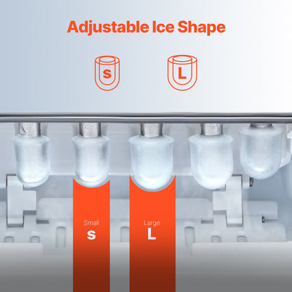 Tragbarer Eiswürfelbereiter für die Arbeitsplatte, 26 Pfund/24 Stunden, selbstreinigend, mit Eimerkorb
