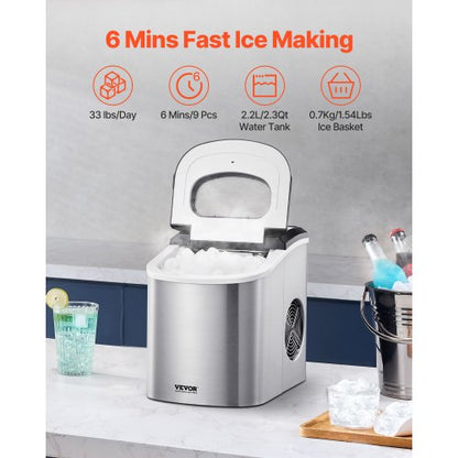 Portable Countertop Ice Maker 1.8 kg/24 hours Self-cleaning with Bucket | EU