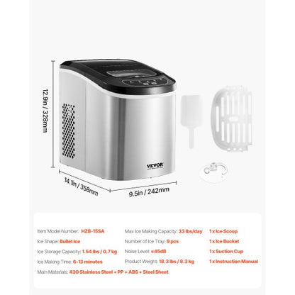 Portable Countertop Ice Maker 1.8 kg/24 hours Self-cleaning with Bucket | EU