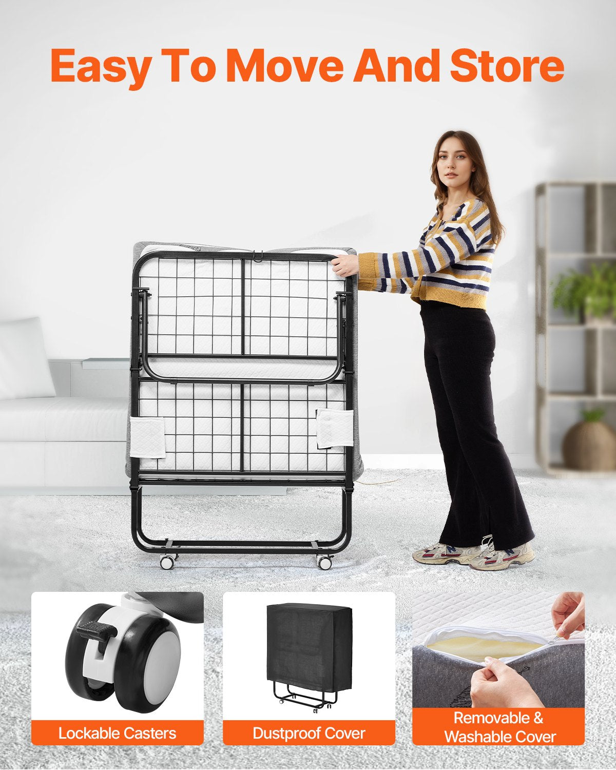 Hopfällbar säng hopfällbar säng med 4 tums skummadrass för vuxna och gäster