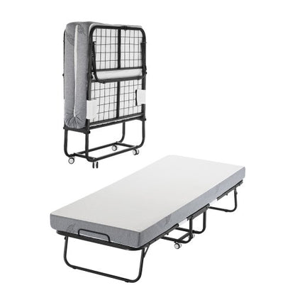 Rollaway Bed, 31 in x 75 in Folding Bed with 5 in Mattress, Twin Size Foldable Bed with Sturdy Metal Frame & Memory Foam Mattress, Portable Twin Roll Away Bed with Mattress, for Adults, Guest