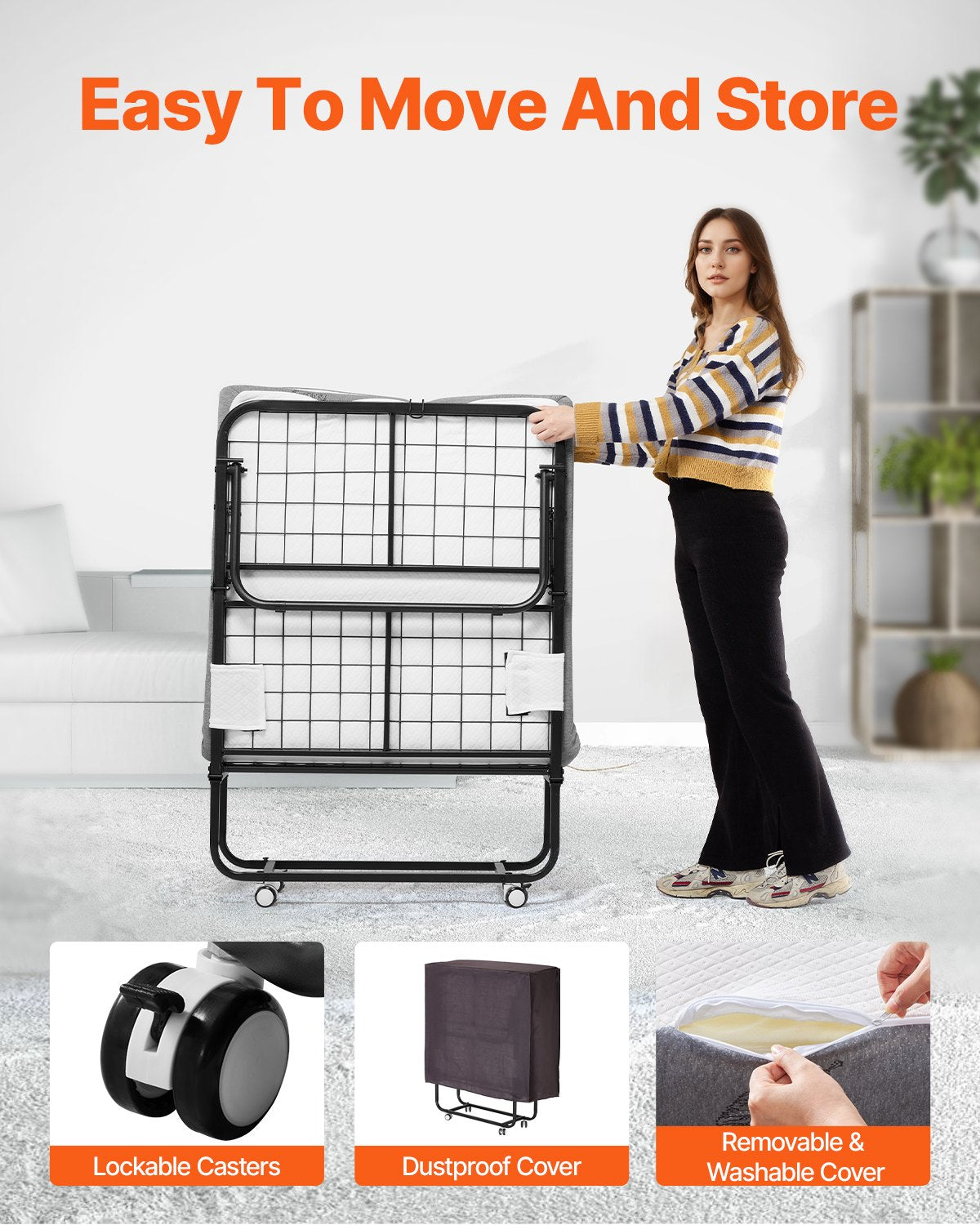 Hopfällbar säng hopfällbar säng med 5 tums skummadrass för vuxna och gäster