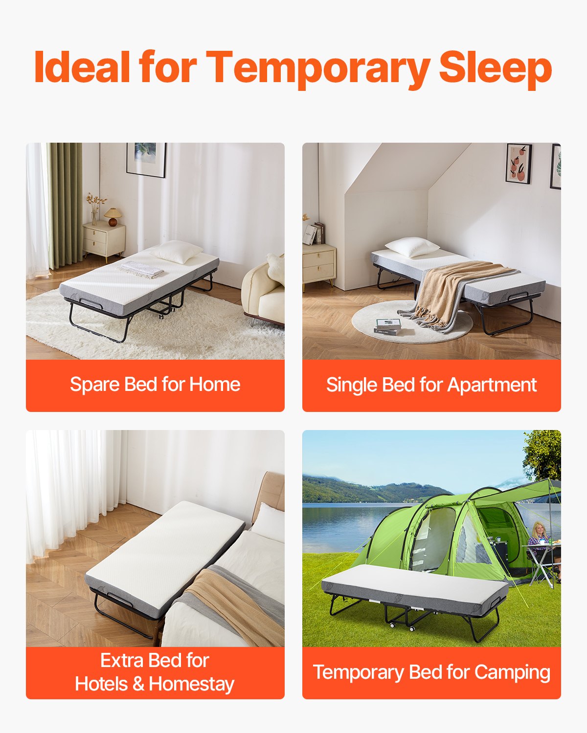 Hopfällbar säng hopfällbar säng med 5 tums skummadrass för vuxna och gäster