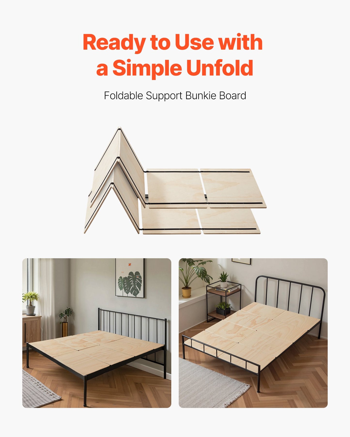 Full Size Bunkie Board, 0.4 in Foldable Bed Board Slats with Connection, Wooden Mattress Support for Full Size Bed, Support under Mattress Boards, Ready to Use, 8 Piece, Burlywood