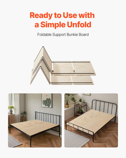 Full Size Bunkie Board, 0.4 in Foldable Bed Board Slats with Connection, Wooden Mattress Support for Full Size Bed, Support under Mattress Boards, Ready to Use, 8 Piece, Burlywood