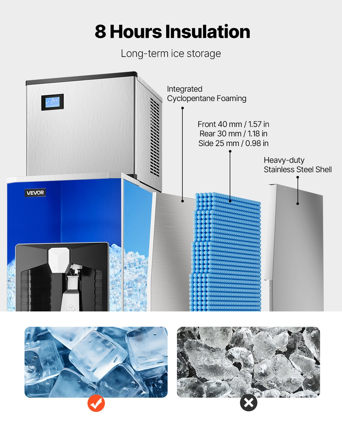 Ice Dispenser, Ice Storage Bin with 180 Lbs Storage Capacity, 20 Lbs/Min Automatic Ice Dispensing with Crusher, Height Adjustable Feet, for Commercial Ice Maker Machine, Restaurant and Hotel