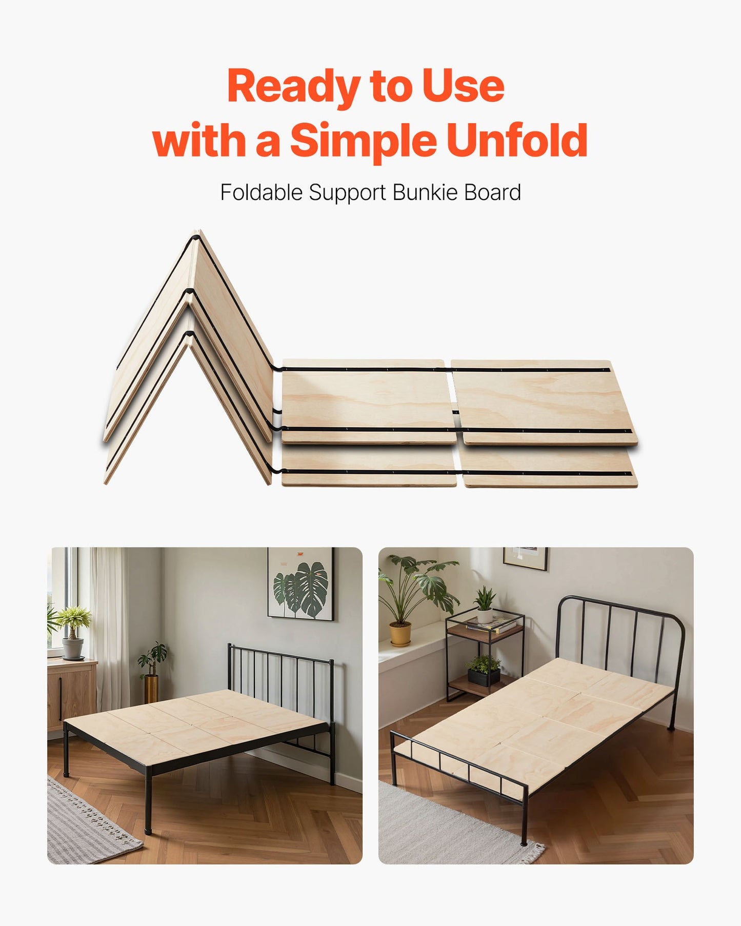 Twin Size Bunkie Board, 0.4 in Foldable Bed Board Slats with Connection, Wooden Mattress Support for Twin Size Bed, Support under Mattress Boards, Ready to Use, 8 Piece, Burlywood