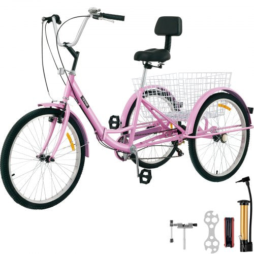 Tricycle Adult 24’’ Wheels Adult Tricycle 7-Speed 3 Wheel Bikes For Adults Three Wheel Bike For Adults Adult Trike Adult Folding Tricycle Foldable Adult Tricycle 3 Wheel Bike Trike Foldable Pink