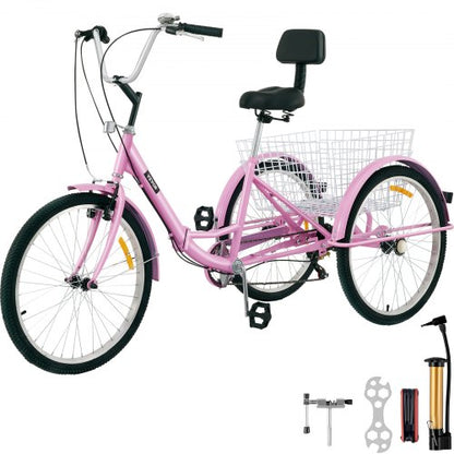 Tricycle Adult 24’’ Wheels Adult Tricycle 7-Speed 3 Wheel Bikes For Adults Three Wheel Bike For Adults Adult Trike Adult Folding Tricycle Foldable Adult Tricycle 3 Wheel Bike Trike Foldable Pink
