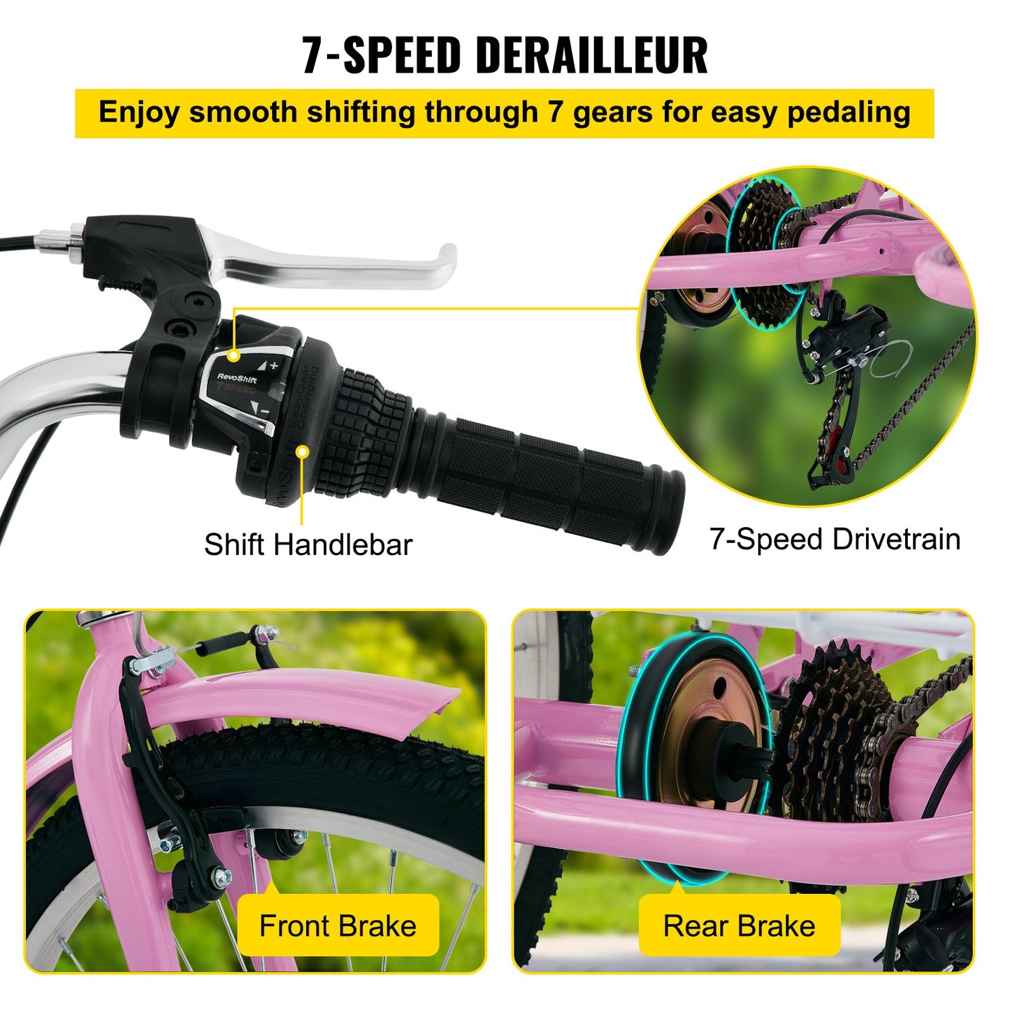 Tricycle Adult 24’’ Wheels Adult Tricycle 7-Speed 3 Wheel Bikes For Adults Three Wheel Bike For Adults Adult Trike Adult Folding Tricycle Foldable Adult Tricycle 3 Wheel Bike Trike Foldable Pink