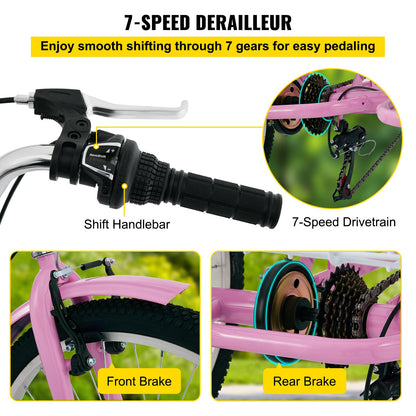 Tricycle Adult 24’’ Wheels Adult Tricycle 7-Speed 3 Wheel Bikes For Adults Three Wheel Bike For Adults Adult Trike Adult Folding Tricycle Foldable Adult Tricycle 3 Wheel Bike Trike Foldable Pink