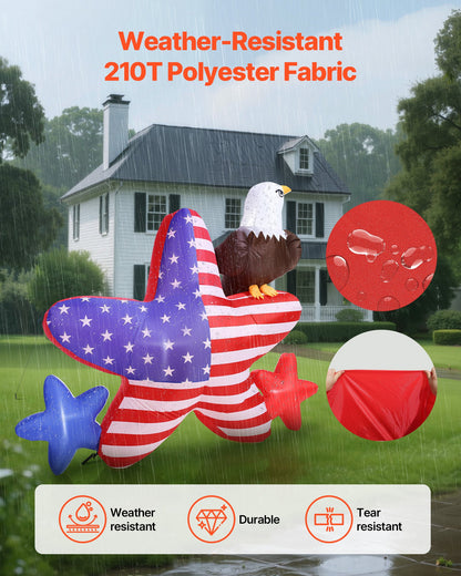 4.82 ft Patriotic Inflatable Decoration, Fourth of July Blow Up Inflatable Independence Day Decoration, Five-pointed Star & Eagle with Built-in LED Lights for Holiday Indoor Outdoor Yard Decor