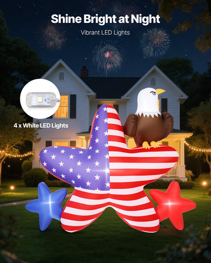 4.82 ft Patriotic Inflatable Decoration, Fourth of July Blow Up Inflatable Independence Day Decoration, Five-pointed Star & Eagle with Built-in LED Lights for Holiday Indoor Outdoor Yard Decor