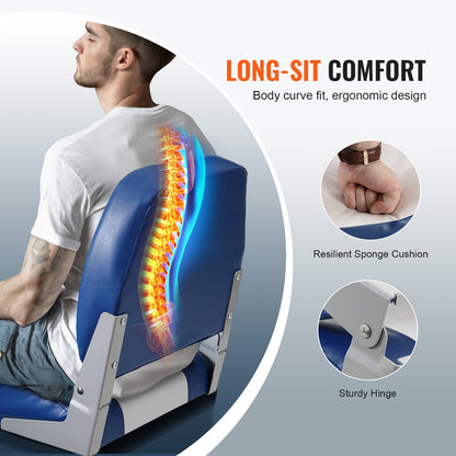 Båtsäte, 18,9" Båtsäte med låg rygg, hopfällbar båtstol med förtjockad svampstoppning och gångjärn, nedfällbar båtkaptensstol för fiskebåt, sightseeingbåt, motorbåt, kanot, 1-delad