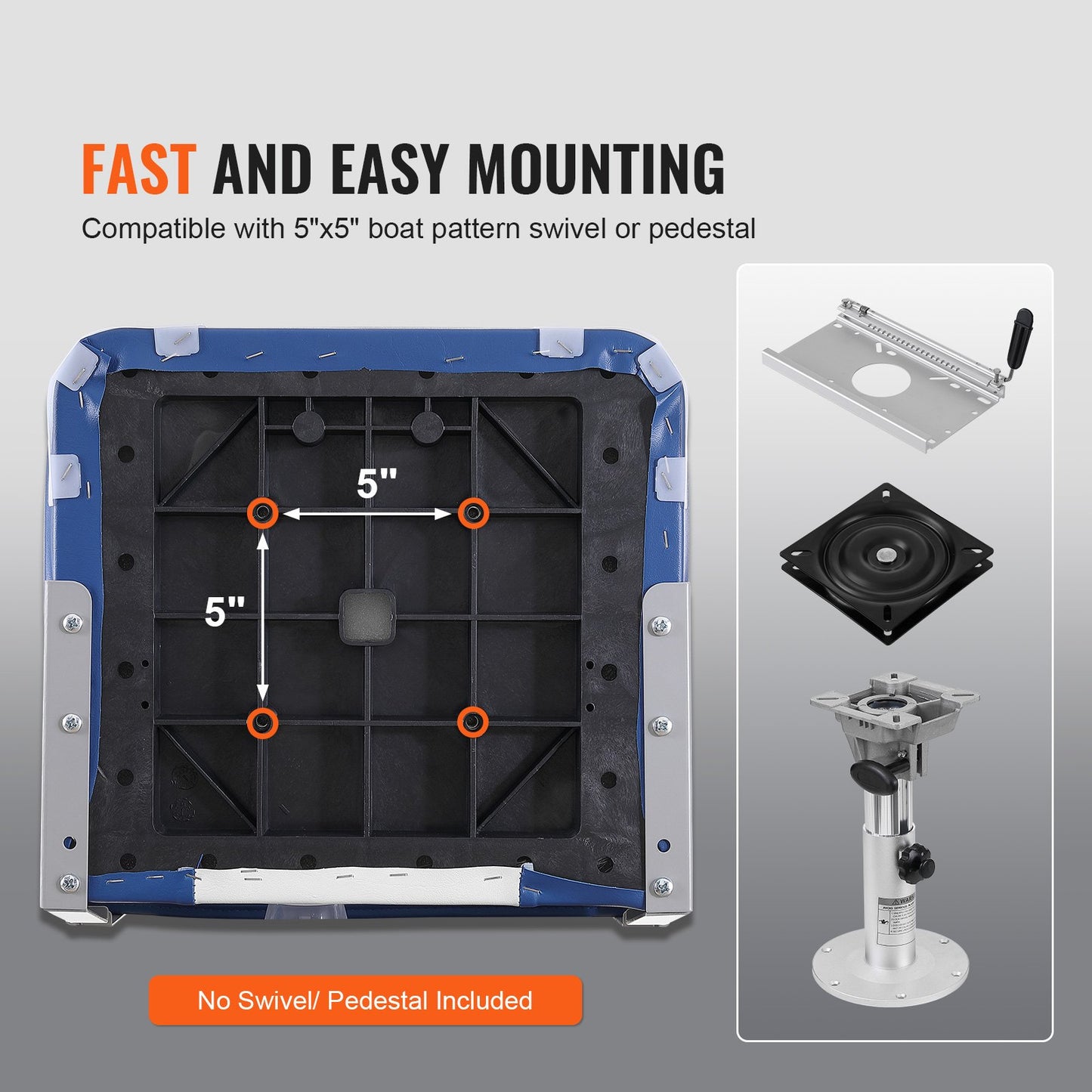Båtsäte, 18,9" Båtsäte med låg rygg, hopfällbar båtstol med förtjockad svampstoppning och gångjärn, nedfällbar båtkaptensstol för fiskebåt, sightseeingbåt, motorbåt, kanot, 1-delad