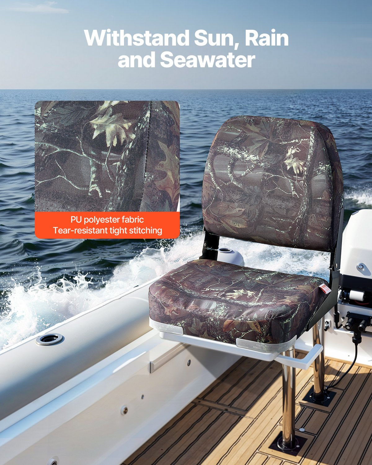 Boat Seat, Low Backrest, Folding Fishing Boat Seat with Thickened Sponge Cushion & PU Polyester Fabric, Strong PP Frame, Flip Up Boat Seat for Boats, Yachts, Ships, Camouflage Color (2 Seats)