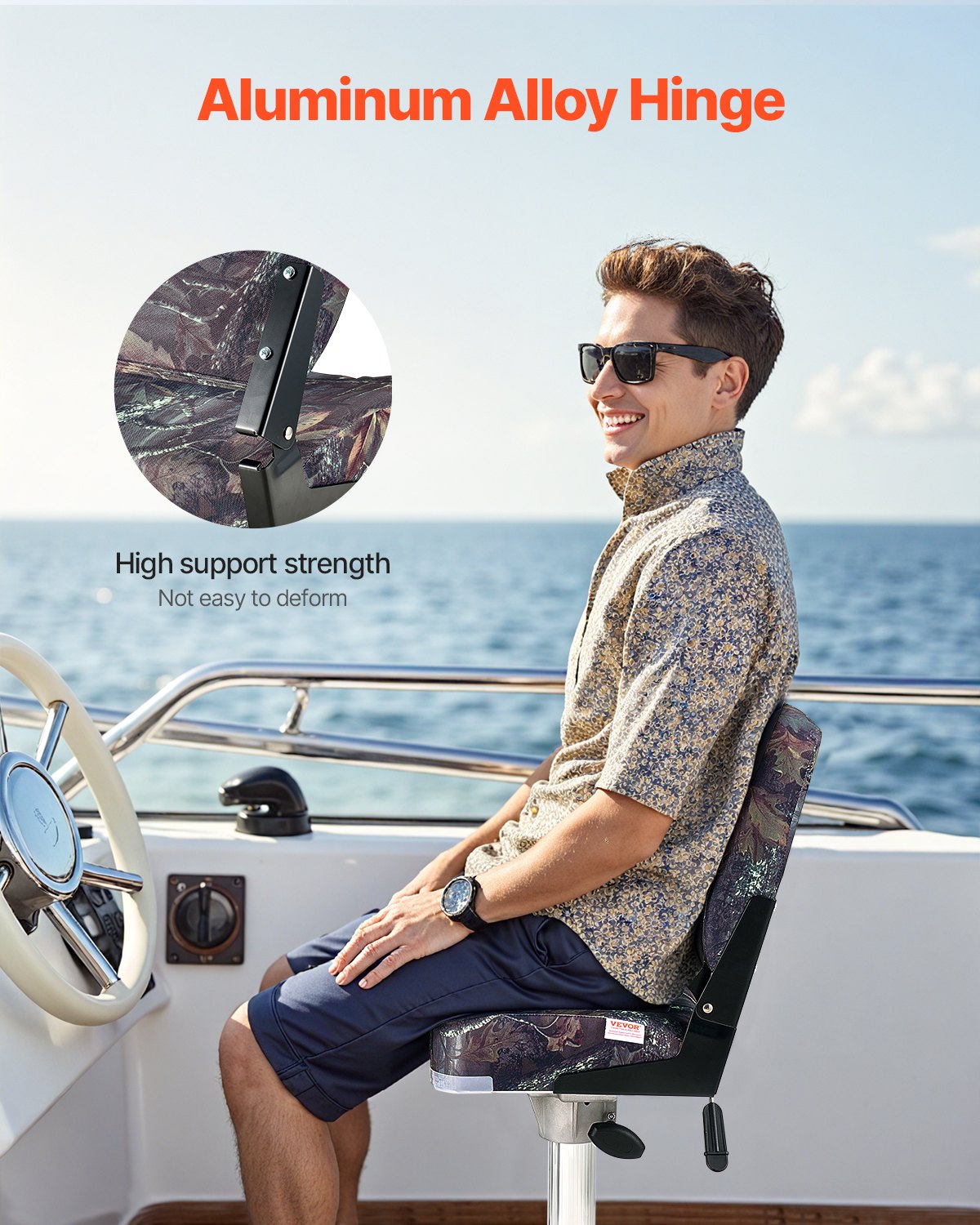 Boat Seat, Low Backrest, Folding Fishing Boat Seat with Thickened Sponge Cushion & PU Polyester Fabric, Strong PP Frame, Flip Up Boat Seat for Boats, Yachts, Ships, Camouflage Color (2 Seats)