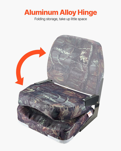 Boat Seat, Low Backrest, Folding Fishing Boat Seat with Thickened Sponge Cushion & PU Polyester Fabric, Strong PP Frame, Flip Up Boat Seat for Boats, Yachts, Ships, Camouflage Color (2 Seats)