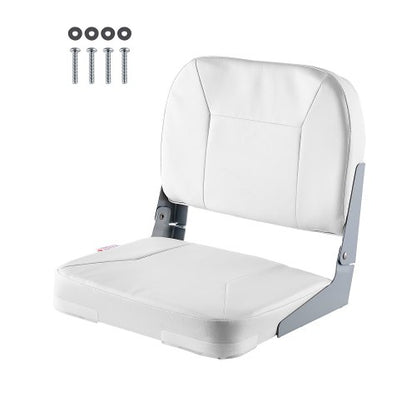 Boat Seat, Low Backrest, Folding Fishing Boat Seat with Thickened Sponge Cushion & Waterproof PVC Leather, Aluminum Alloy Hinges, Flip Up Boat Seat for Fishing Boats, Yachts, Ships, White
