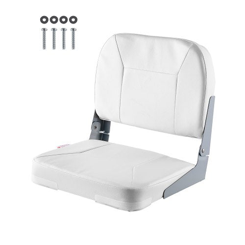 Boat Seat, Low Backrest, Folding Fishing Boat Seat with Thickened Sponge Cushion & Waterproof PVC Leather, Aluminum Alloy Hinges, Flip Up Boat Seat for Fishing Boats, Yachts, Ships, White