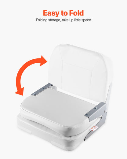 Boat Seat, Low Backrest, Folding Fishing Boat Seat with Thickened Sponge Cushion & Waterproof PVC Leather, Aluminum Alloy Hinges, Flip Up Boat Seat for Fishing Boats, Yachts, Ships, White