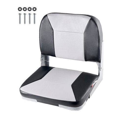 Boat Seat, Low Backrest, Folding Fishing Boat Seat with Thickened Sponge Cushion & Waterproof PVC Leather, Aluminum Alloy Hinges, Flip Up Boat Seat for Fishing Boats, Yachts, Ships, Black & Grey