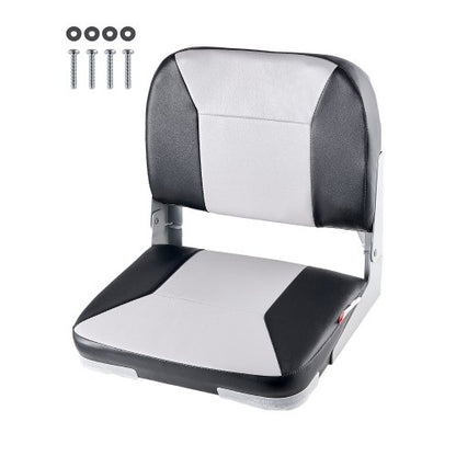 Boat Seat, Low Backrest, Folding Fishing Boat Seat with Thickened Sponge Cushion & Waterproof PVC Leather, Aluminum Alloy Hinges, Flip Up Boat Seat for Fishing Boats, Yachts, Ships, Black & Grey