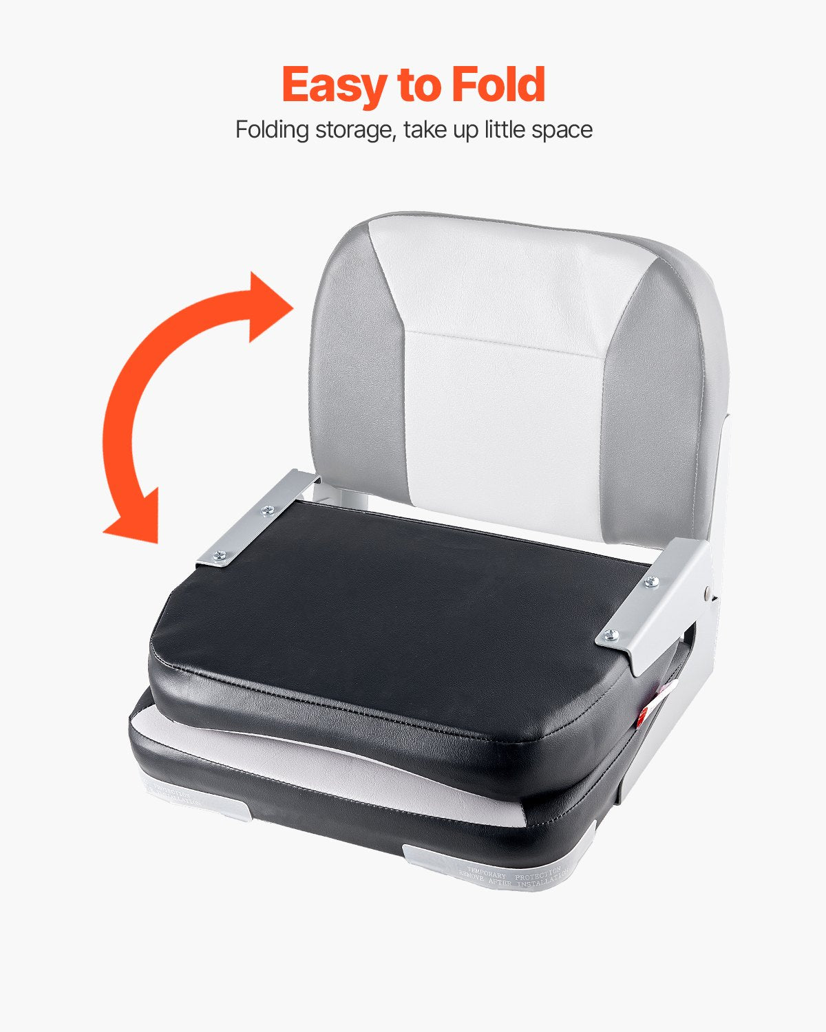 Boat Seat, Low Backrest, Folding Fishing Boat Seat with Thickened Sponge Cushion & Waterproof PVC Leather, Aluminum Alloy Hinges, Flip Up Boat Seat for Fishing Boats, Yachts, Ships, Black & Grey