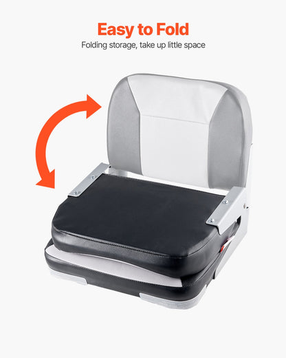 Boat Seat, Low Backrest, Folding Fishing Boat Seat with Thickened Sponge Cushion & Waterproof PVC Leather, Aluminum Alloy Hinges, Flip Up Boat Seat for Fishing Boats, Yachts, Ships, Black & Grey