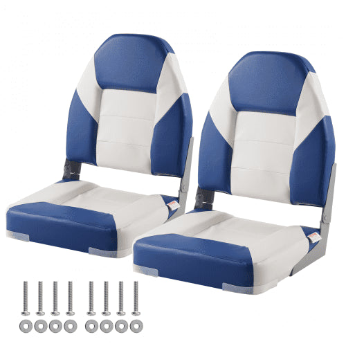 Boat Seats, 21.85" High Back Boat Seat, Folding Boat Chair with Thickened Sponge Padding and Hinge, Fold-Down Boat Captain Chairs for Fishing Boat, Sightseeing Boat, Speedboat, Canoe, 2-Pack