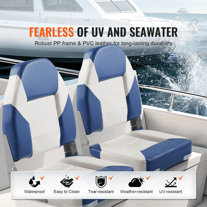 Boat Seats, 21.85" High Back Boat Seat, Folding Boat Chair with Thickened Sponge Padding and Hinge, Fold-Down Boat Captain Chairs for Fishing Boat, Sightseeing Boat, Speedboat, Canoe, 2-Pack