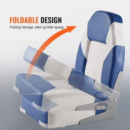 Boat Seats, 21.85" High Back Boat Seat, Folding Boat Chair with Thickened Sponge Padding and Hinge, Fold-Down Boat Captain Chairs for Fishing Boat, Sightseeing Boat, Speedboat, Canoe, 2-Pack