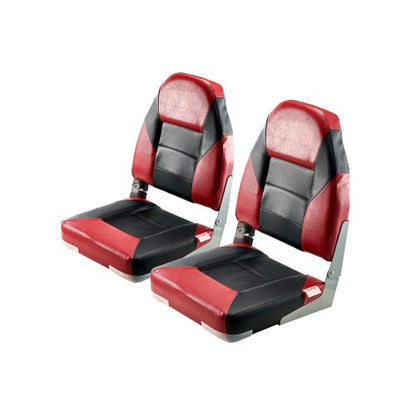 Boat Seat, High Backrest, Folding Fishing Boat Seat with Thickened Sponge Cushion & Waterproof PVC Leather, Aluminum Alloy Hinges, Flip Up Boat Seat for Boats, Yachts, Ships, Black & Red