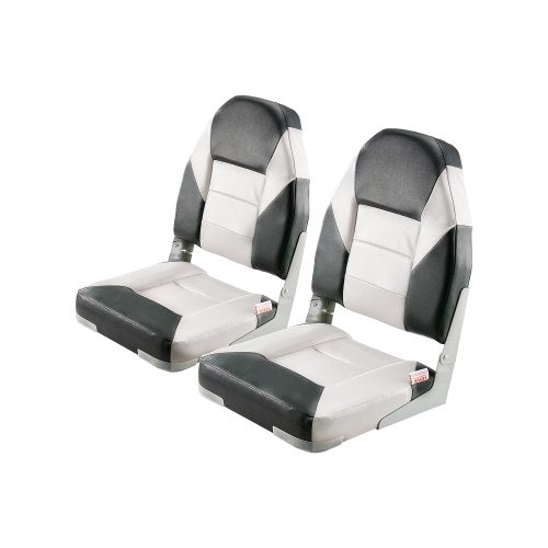Boat Seat, High Backrest, Folding Fishing Boat Seat with Thickened Sponge Cushion & Waterproof PVC Leather, Aluminum Alloy Hinges, Flip Up Boat Seat for Boats, Yachts, Ships, Black & Grey