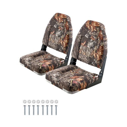 Boat Seat, High Backrest, Folding Fishing Boat Seat with Thickened Sponge Cushion & PU Polyester Fabric, Aluminum Alloy Hinges, Flip Up Boat Seat for Boats, Yachts, Ships, Camouflage (2 Seats)