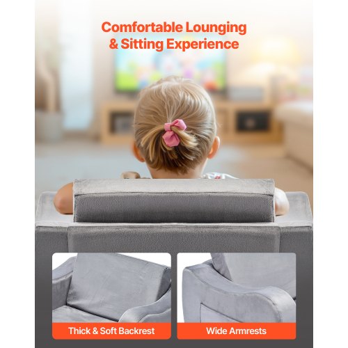 2-i-1 barnsoffa hopfällbar mjuk soffa med armstöd fåtölj till solstol M grå |  EU